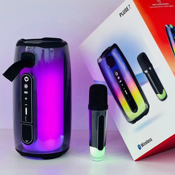 Pulse7 difuzor Bluetooth pentru karaoke, iluminare ambientală 360°, 10W, Bluetooth 5.0, 100Hz–20kHz, SNR ≥70dB, baterie încorporată 1200–2000mAh
