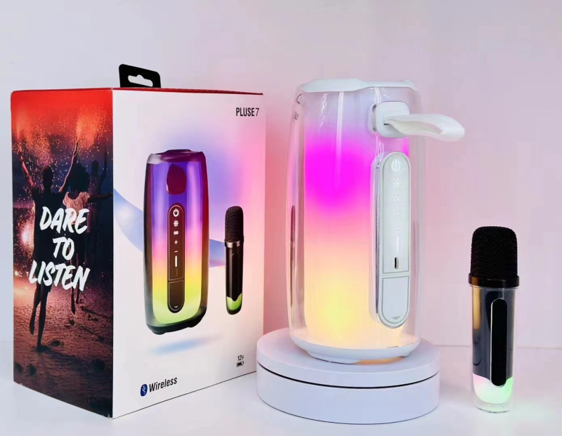 Pulse7 difuzor Bluetooth pentru karaoke, iluminare ambientală 360°, 10W, Bluetooth 5.0, 100Hz–20kHz, SNR ≥70dB, baterie încorporată 1200–2000mAh