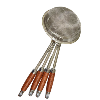Rozsdamentes acélból készült hálós szűrőkanál konyhai használatra, szűri gyümölcslé üledéket és szójatejet