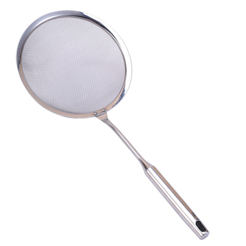Konyhai szita rozsdamentes acélból, akasztóval és kerek fogantyúval, liszt és olaj szűrésére