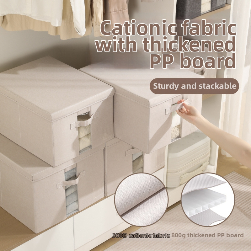 Cutie de depozitare cu capac - Organizator de garderobă din țesătură cationică, pliabil, 60–70L, portabil, rezistentă la praf și umiditate