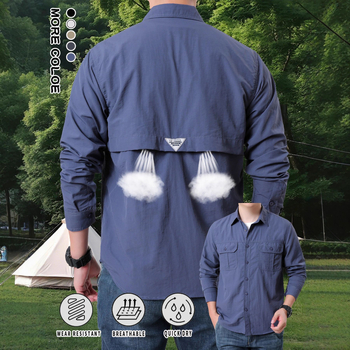 Horgász ing, légáteresztő, gyorsan száradó, hosszú ujjú, nagy zsebek, UV-védelem