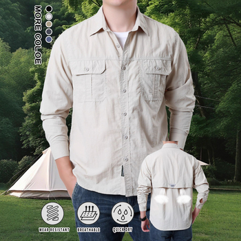 Horgász ing, légáteresztő, gyorsan száradó, hosszú ujjú, nagy zsebek, UV-védelem