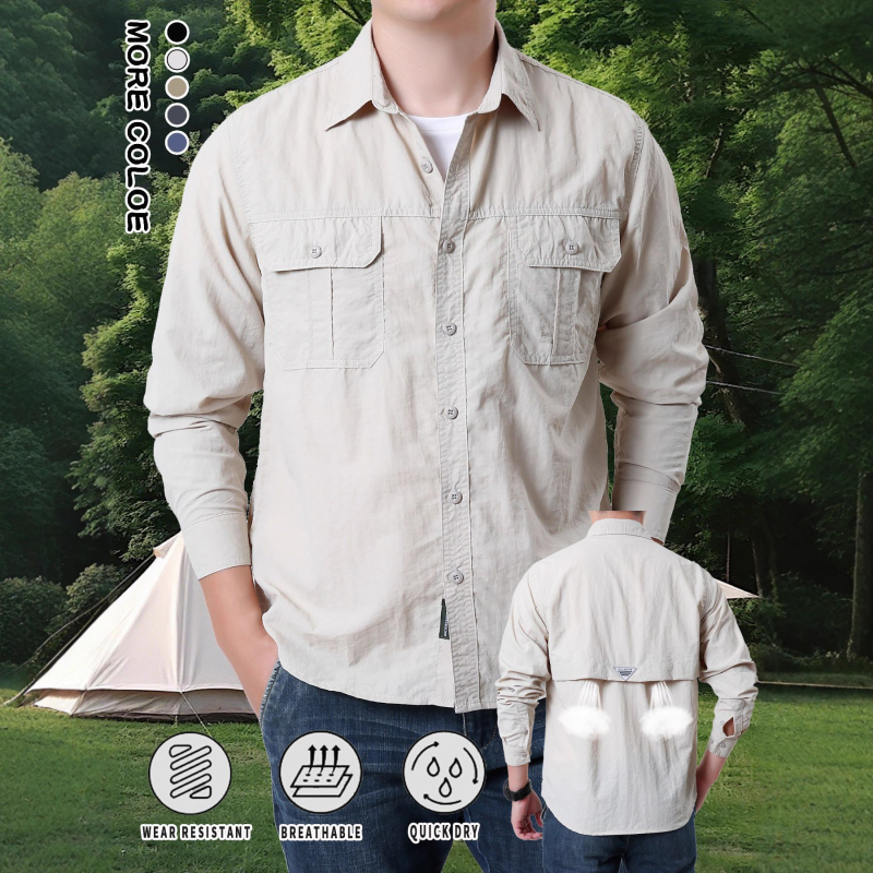 Horgász ing, légáteresztő, gyorsan száradó, hosszú ujjú, nagy zsebek, UV-védelem