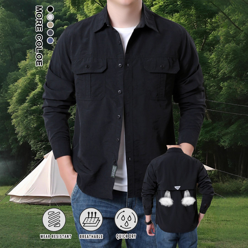 Horgász ing, légáteresztő, gyorsan száradó, hosszú ujjú, nagy zsebek, UV-védelem