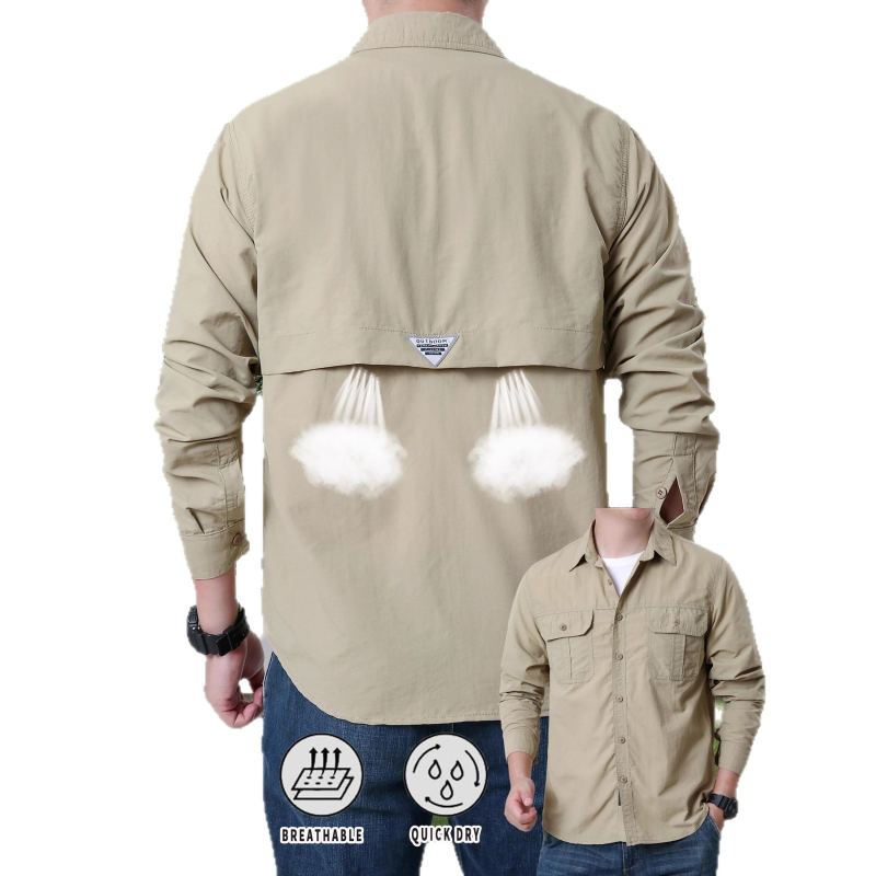 Horgász ing, légáteresztő, gyorsan száradó, hosszú ujjú, nagy zsebek, UV-védelem