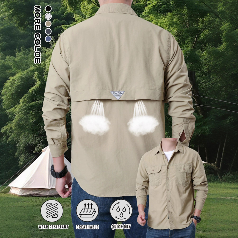 Horgász ing, légáteresztő, gyorsan száradó, hosszú ujjú, nagy zsebek, UV-védelem