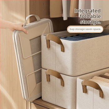 Cutie de depozitare haine, din bumbac și in, pliabilă, capacitate 20–30 L, de purtat în mână