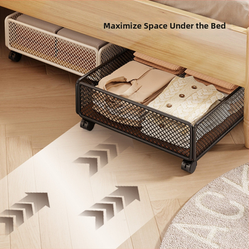 Corp de depozitare sub pat cu glisare și role, plasă metalică, pentru cămin, depozitare cărți și obiecte, capacitate până la 5 L
