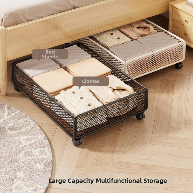 Corp de depozitare sub pat cu glisare și role, plasă metalică, pentru cămin, depozitare cărți și obiecte, capacitate până la 5 L