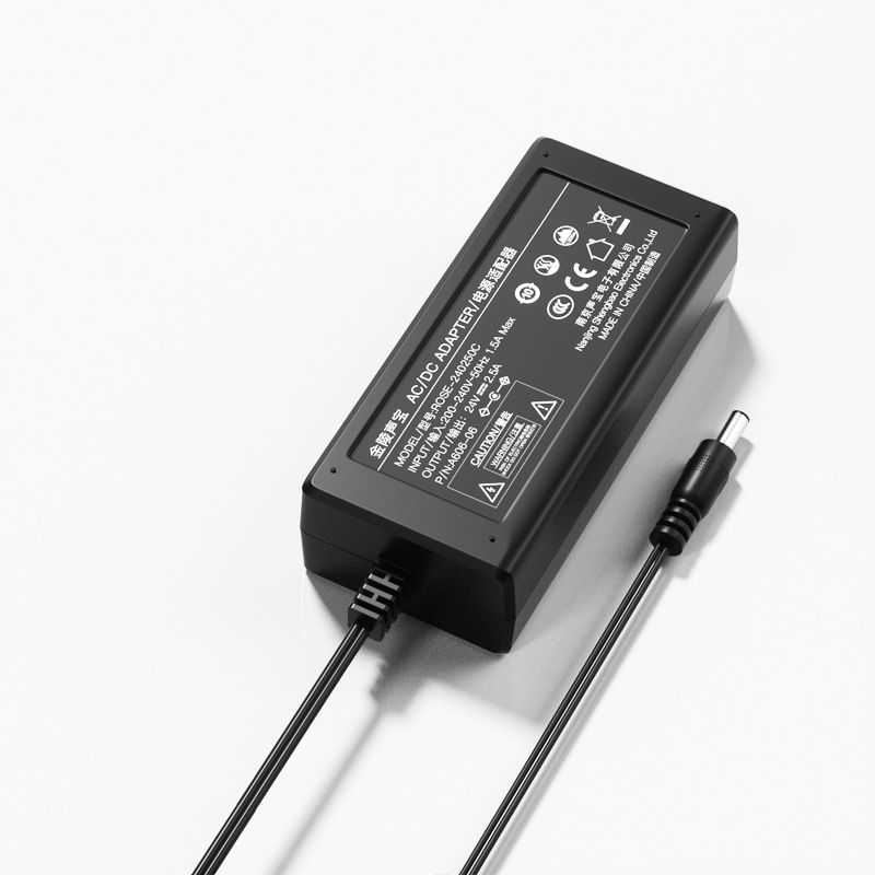 Захранващ адаптер 24V 2.5A за LED ленти, смарт робот, дрон и принтер — вход 200–240V, изход 24V, модел ROSE-240250C, 3C сертификат, OEM наличен