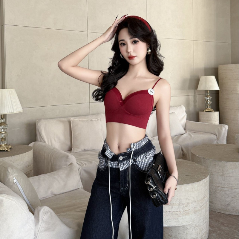 Top tubular din bumbac pentru bust, respirabil, design frumos la spate, cupe triunghiulare