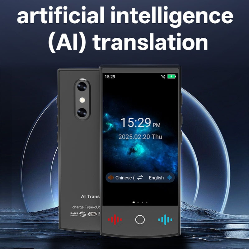 Traducător vocal inteligent cu Android, Bluetooth, rază de 10 m, ecran tactil + butoane — traducere vocală, traducere de fotografii, interpretare simultană, ChatGPT