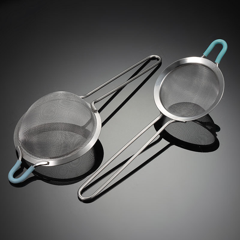 304 rozsdamentes acél kézi liszt szitáló szita, szűrőhálóval, hőálló, egyedi logó nyomtatás elérhető