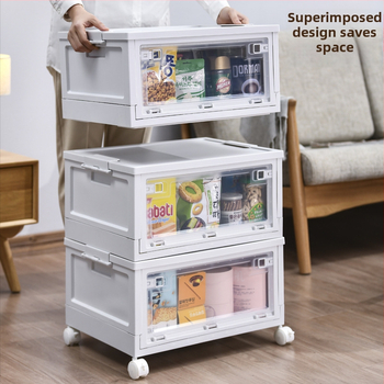 Cutie de depozitare pliabilă, cu capac și roți, stil japonez, plastic PP+POM, închidere cu snap