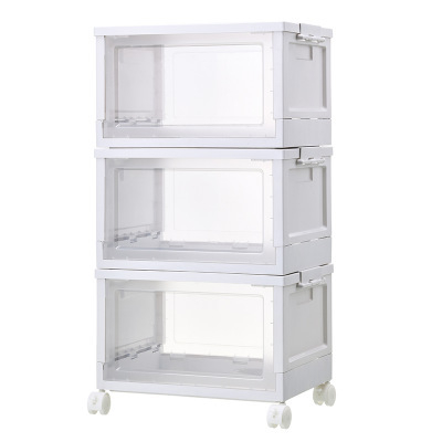 Cutie de depozitare pliabilă, cu capac și roți, stil japonez, plastic PP+POM, închidere cu snap