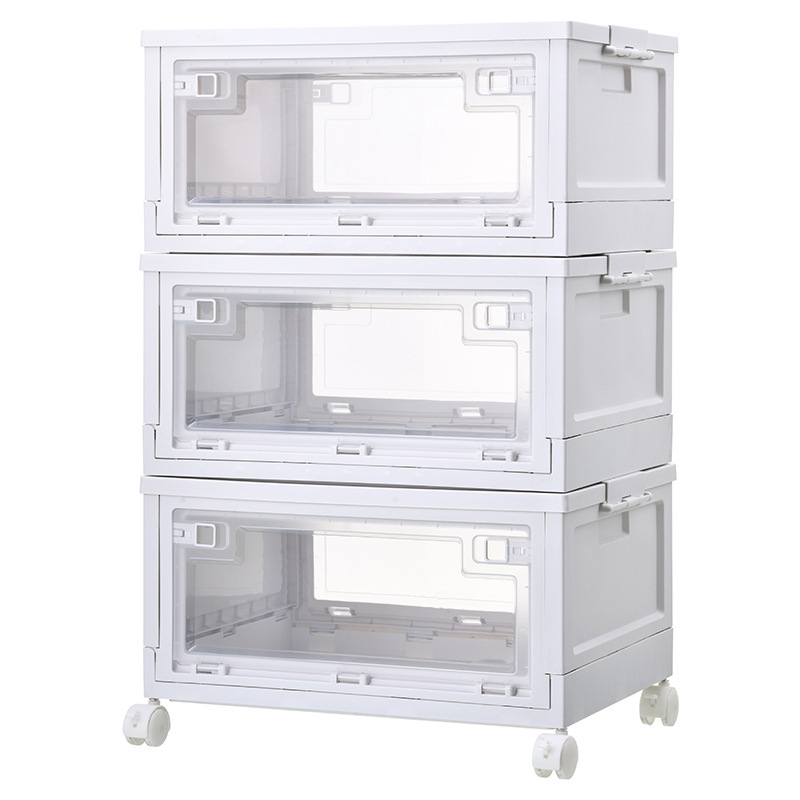 Cutie de depozitare pliabilă, cu capac și roți, stil japonez, plastic PP+POM, închidere cu snap