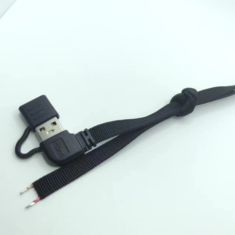 USB szövött töltőkábel fűtő ruházathoz, hajlított csatlakozóval és porvédő sapkával, hajlításálló, 5V2A