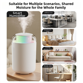 Umidificator casnic, coloană compactă, funcționare silențioasă, alimentare USB, rezervor 1,0–2,5 L, acoperire 41–60 m²