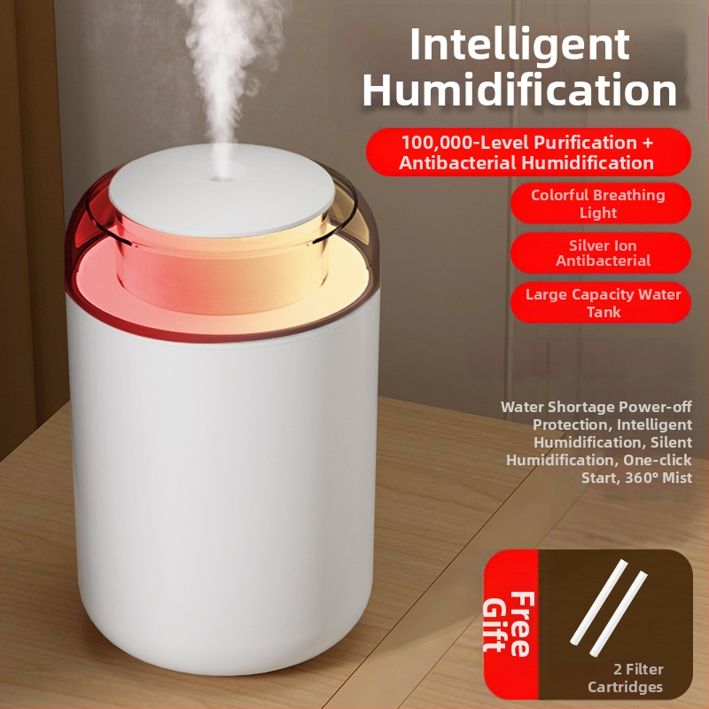 Umidificator casnic, coloană compactă, funcționare silențioasă, alimentare USB, rezervor 1,0–2,5 L, acoperire 41–60 m²
