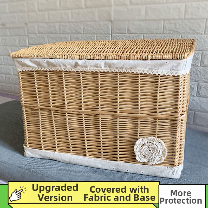 Coș de depozitare din răchită cu capac, capacitate mare 50 L, de purtat în mână, nepliabil