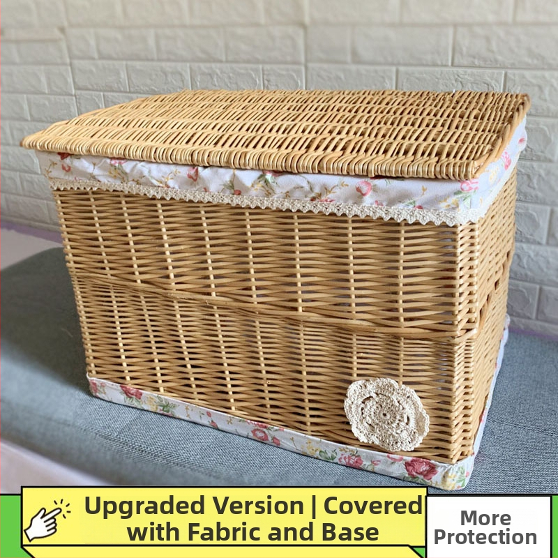 Coș de depozitare din răchită cu capac, capacitate mare 50 L, de purtat în mână, nepliabil