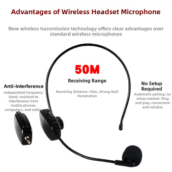 Microfon headset pentru predare, model W-01, cu receptor și adaptor, interval de frecvență 100 Hz–20 kHz, SNR ≥75 dB, baterie încorporată, autonomie peste 12 ore