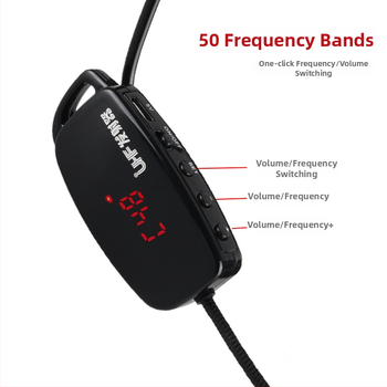 Microfon headset pentru predare, model W-01, cu receptor și adaptor, interval de frecvență 100 Hz–20 kHz, SNR ≥75 dB, baterie încorporată, autonomie peste 12 ore