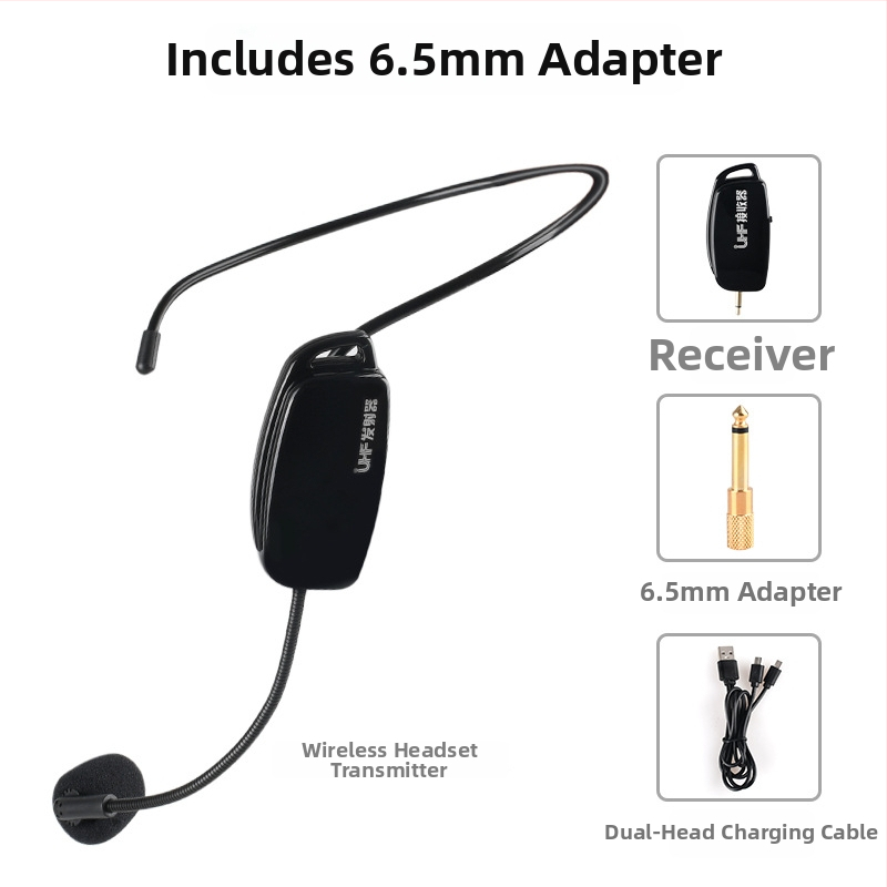 Microfon headset pentru predare, model W-01, cu receptor și adaptor, interval de frecvență 100 Hz–20 kHz, SNR ≥75 dB, baterie încorporată, autonomie peste 12 ore