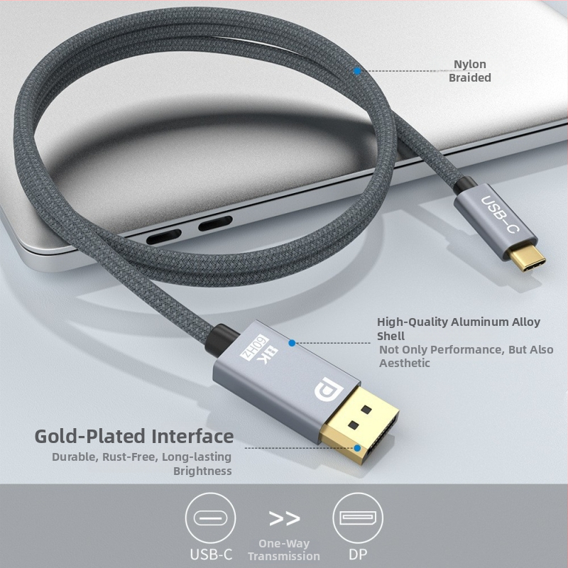 Cablu adaptor Type-C spre DP 1.4, transmisie stabilă 8K60Hz, conductor din cupru, lungime 2 m, cip inteligent