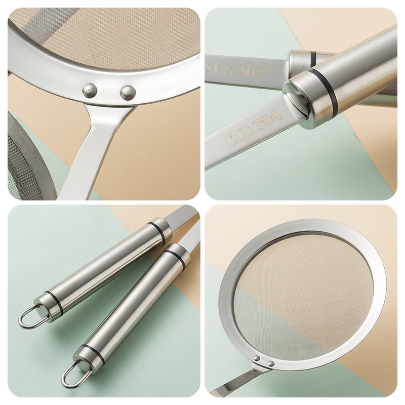 Filtru din oțel inoxidabil 304, plasă ultrafină, bază plată, mâner dublu, protecție împotriva arderilor (304; plasă ultrafină; bază plată; mâner dublu; protecție împotriva arderilor)