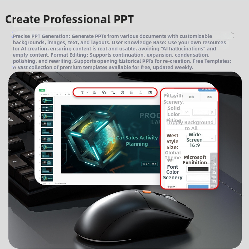 Mouse wireless AI, cu trei moduri, 4000 DPI, 6 butoane, Bluetooth + 2.4G