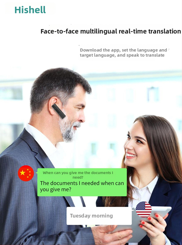 Sea Shell HT20 headset de traducere Bluetooth, fără fir, mini stereo, cu suport pentru aplicația Android, rază de 10 m, traducere și apeluri