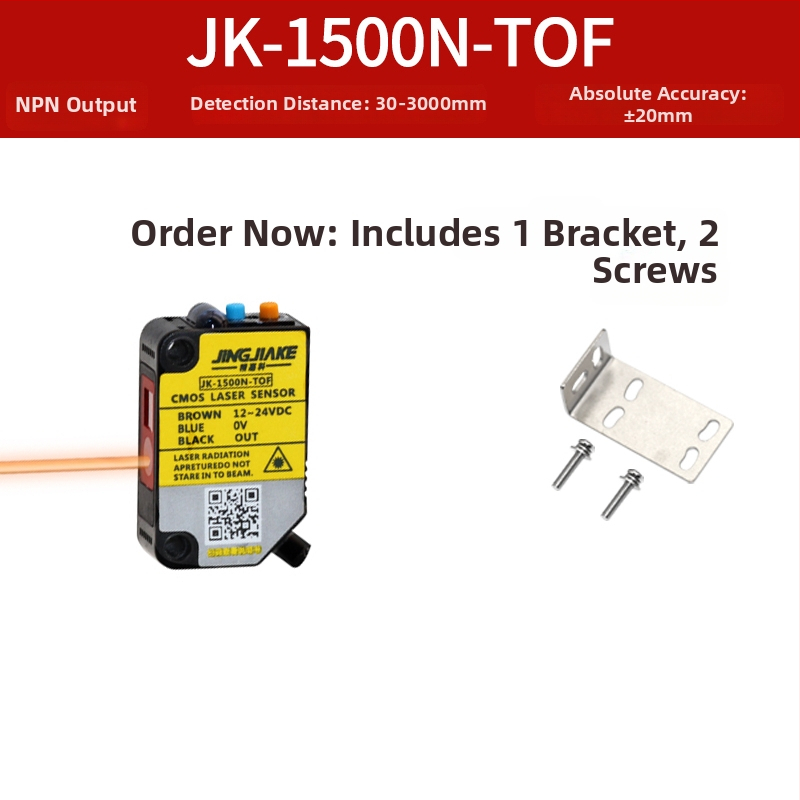 Senzor fotoelectric întrerupător cu distanță reflectivă reglabilă, detecție cu laser, suprimare de fundal și ieșire NPN.