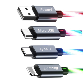 Cablu de date LED 3 în 1 pentru mașină, încărcare rapidă (Lightning, Micro USB, Type-C; cablu 3-în-1; 3A max.; aliaj de aluminiu + TPU/PVC; streamer inteligent oprit automat la încărcare completă)