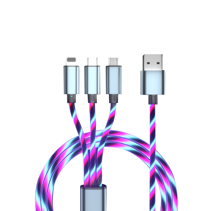 Cablu de date LED 3 în 1 pentru mașină, încărcare rapidă (Lightning, Micro USB, Type-C; cablu 3-în-1; 3A max.; aliaj de aluminiu + TPU/PVC; streamer inteligent oprit automat la încărcare completă)