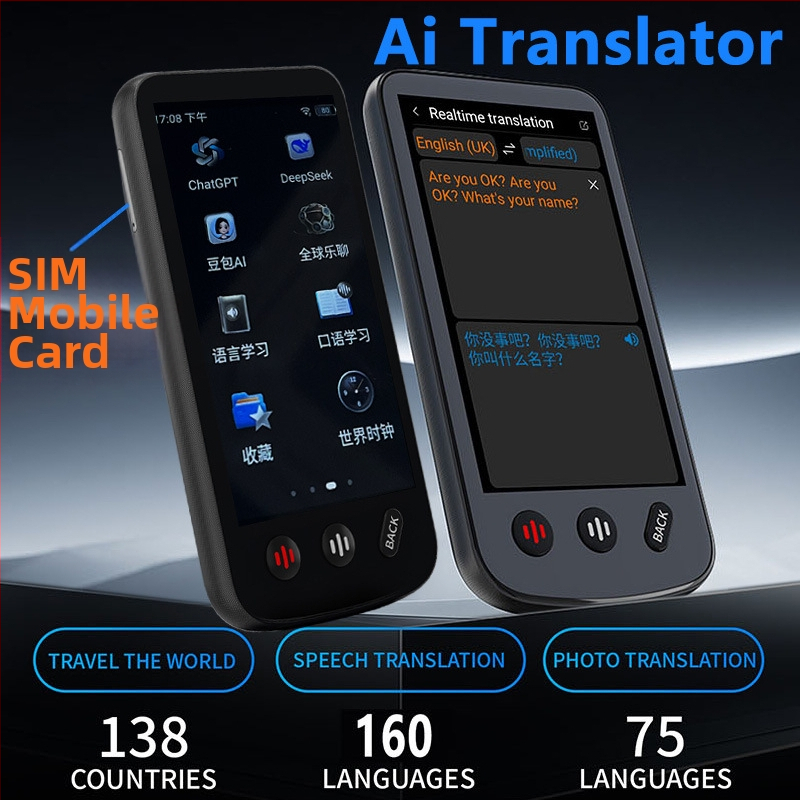 Translator cu traducere AI offline, suport pentru 160 de limbi, AI DeepSeek cu ChatGPT, Android OS, butoane + ecran tactil