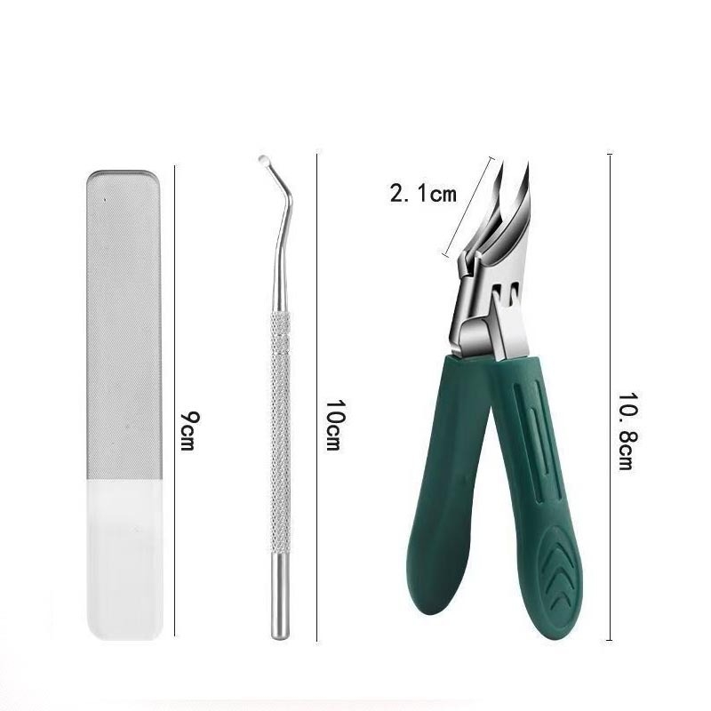 Σετ εργαλείων περιποίησης νυχιών, 3 τεμάχια: μυτεροί κοπτήρες νυχιών σε γωνία, λίμα νυχιών και κουταλάκι για τα αυτιά; ανοξείδωτο ατσάλι, αντι‑σπλάς σχεδίαση