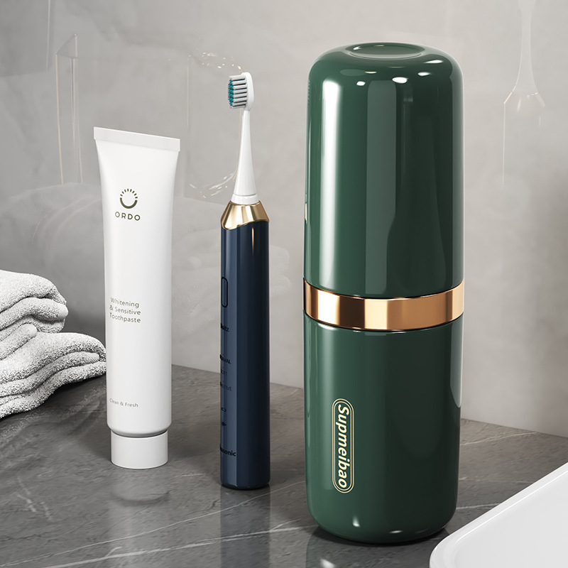 Heyou Set putničkih čašica za ispiranje usta i čašica za četkicu – PP, prijenosno, s otiskom logotipa, dar