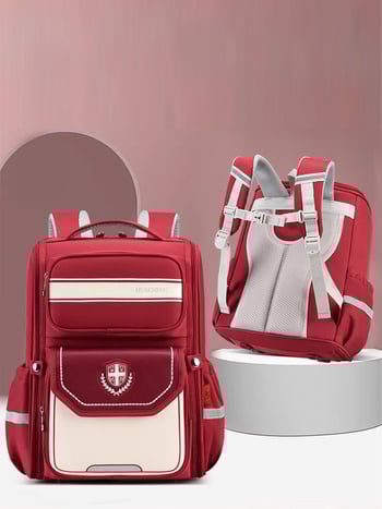 Rucsac pentru elevi, stil britanic, clasele 1-6, reducere de greutate, protecție a coloanei, pliabil, bretele cu pernă de aer, material Oxford