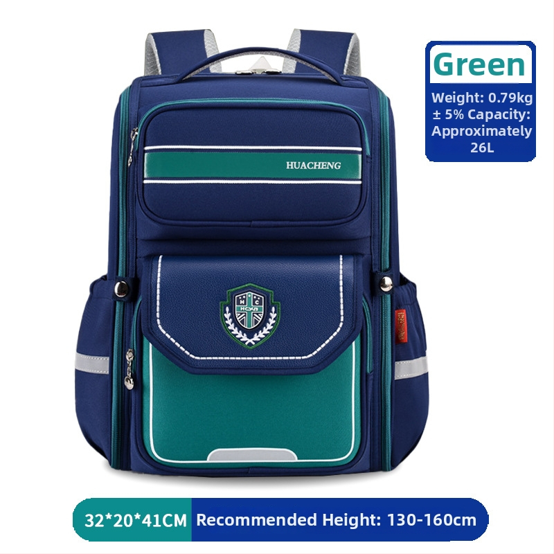 Rucsac pentru elevi, stil britanic, clasele 1-6, reducere de greutate, protecție a coloanei, pliabil, bretele cu pernă de aer, material Oxford