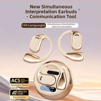 Set de căști de traducere pentru interpretare în timp real – traducere vocală și video, traducere multilingvă, reducere a zgomotului (Bluetooth • distanță wireless 5 m • Android • mod de operare: buton + touchscreen • model M76)