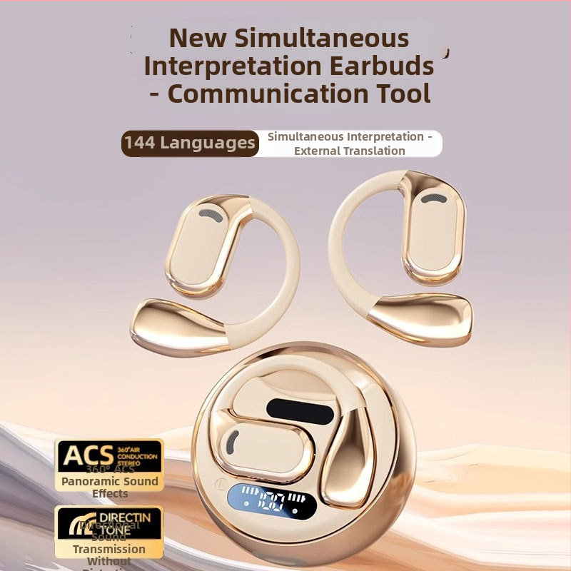 Set de căști de traducere pentru interpretare în timp real – traducere vocală și video, traducere multilingvă, reducere a zgomotului (Bluetooth • distanță wireless 5 m • Android • mod de operare: buton + touchscreen • model M76)