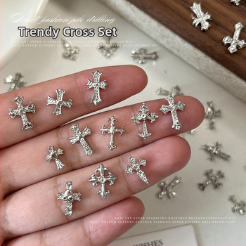 Set de bijuterii pentru unghii cu modele Cruce și Crow Heart, stil vintage punk retro, material din aliaj, seria Princess