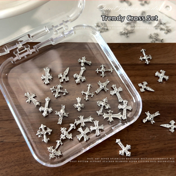 Set de bijuterii pentru unghii cu modele Cruce și Crow Heart, stil vintage punk retro, material din aliaj, seria Princess