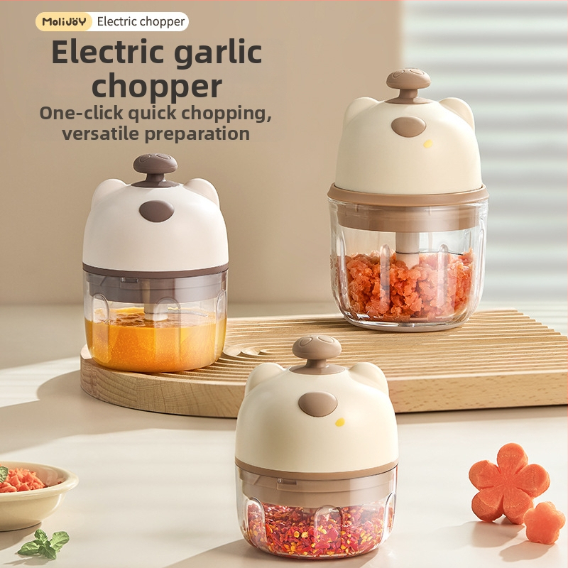 Presă electrică de usturoi și tocat usturoi – aparat de bucătărie multifuncțional, 220W, 3.7-4.2V, materiale PP/ABS/Silicon/Sticlă/Oțel inoxidabil