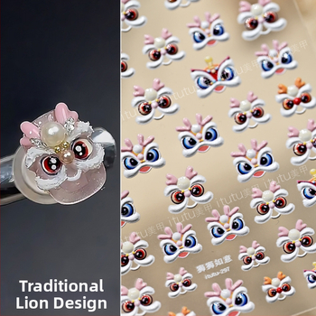 Autocolant pentru unghii – 5D în relief, cu spate adeziv, Seria Trezirea Leului, Stil Chinezesc