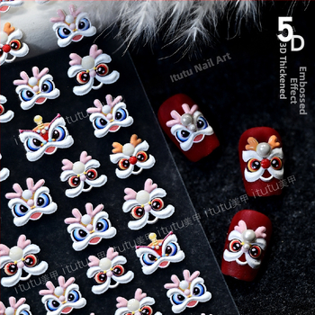 Autocolant pentru unghii – 5D în relief, cu spate adeziv, Seria Trezirea Leului, Stil Chinezesc