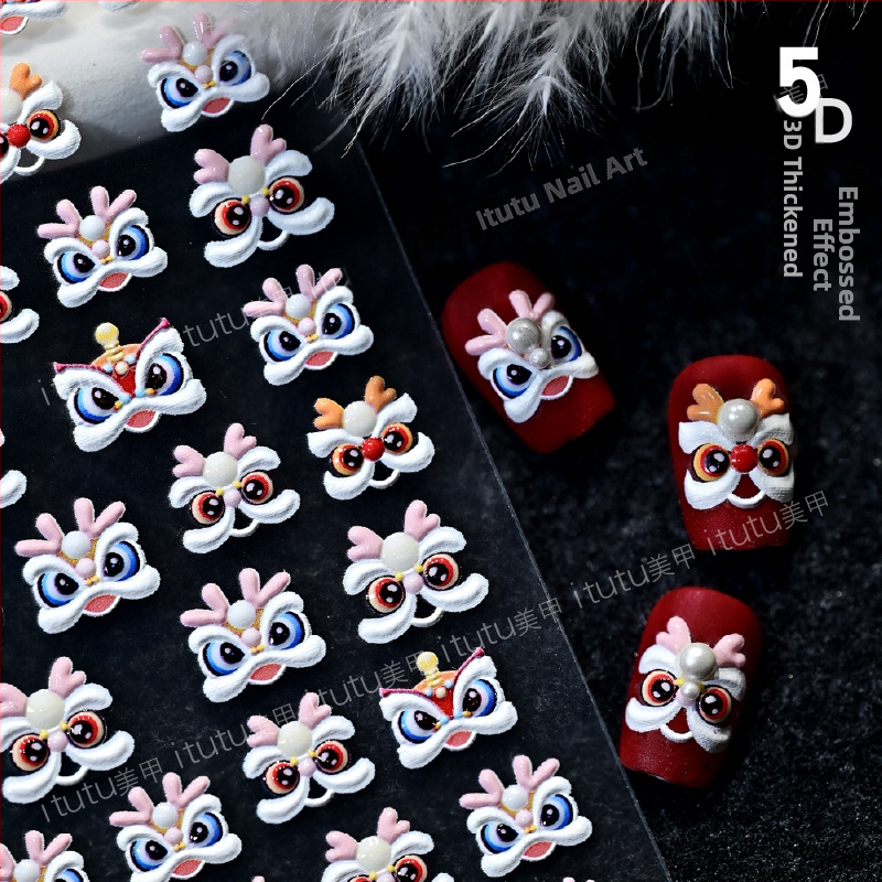 Autocolant pentru unghii – 5D în relief, cu spate adeziv, Seria Trezirea Leului, Stil Chinezesc