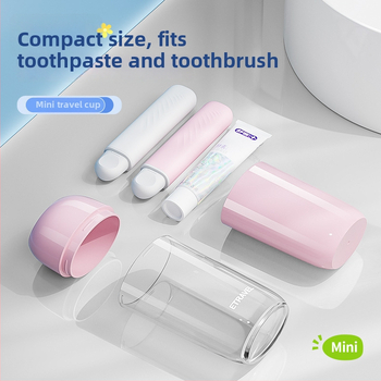 Set portabil de igienă orală din plastic pentru călătorii: cană de clătire, cupă pentru periuța de dinți și spațiu de depozitare pentru pastă – 3 în 1